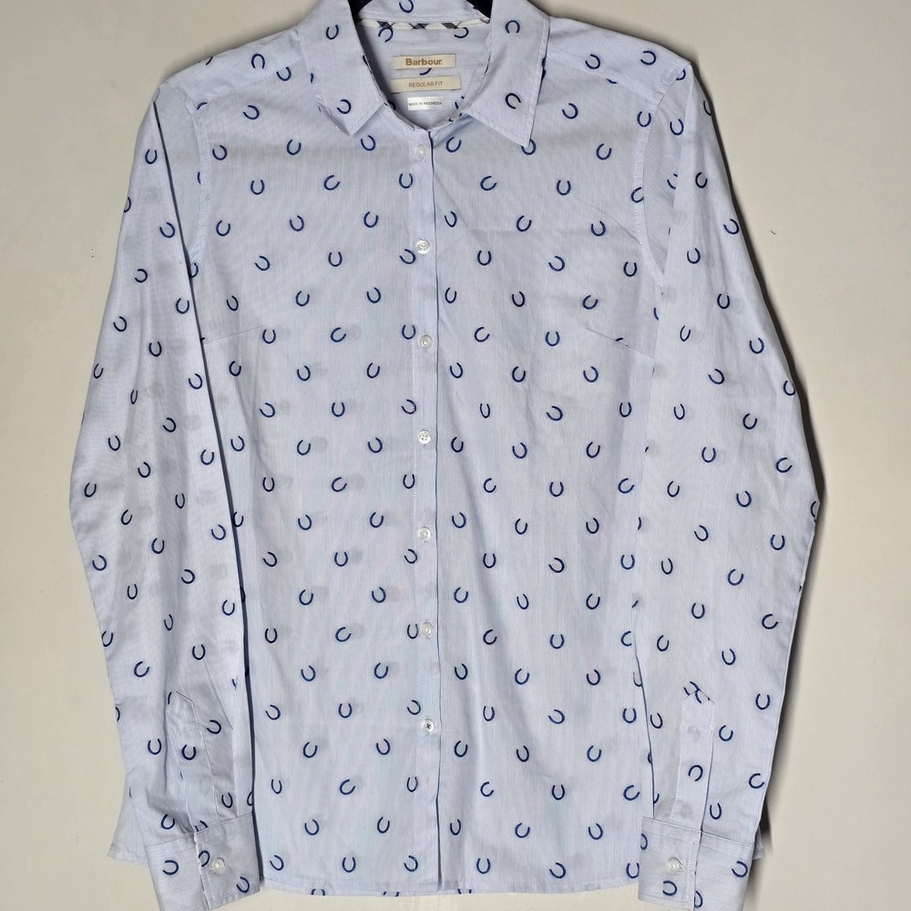 Barbour Hampton Horseshoe Button Shirt Top Womens Size 8‎ Heritage Equestrian